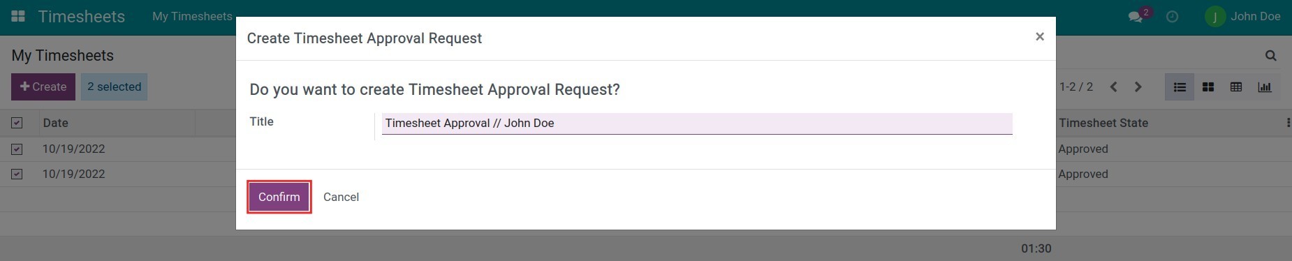 Create Timesheet Approval request