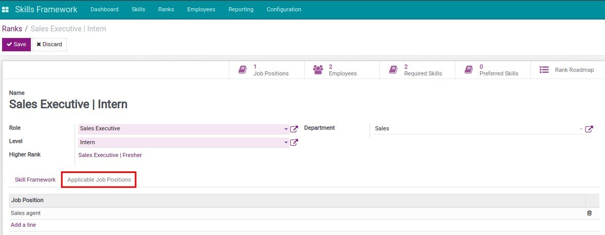 Select the position for the rank on the skill framework