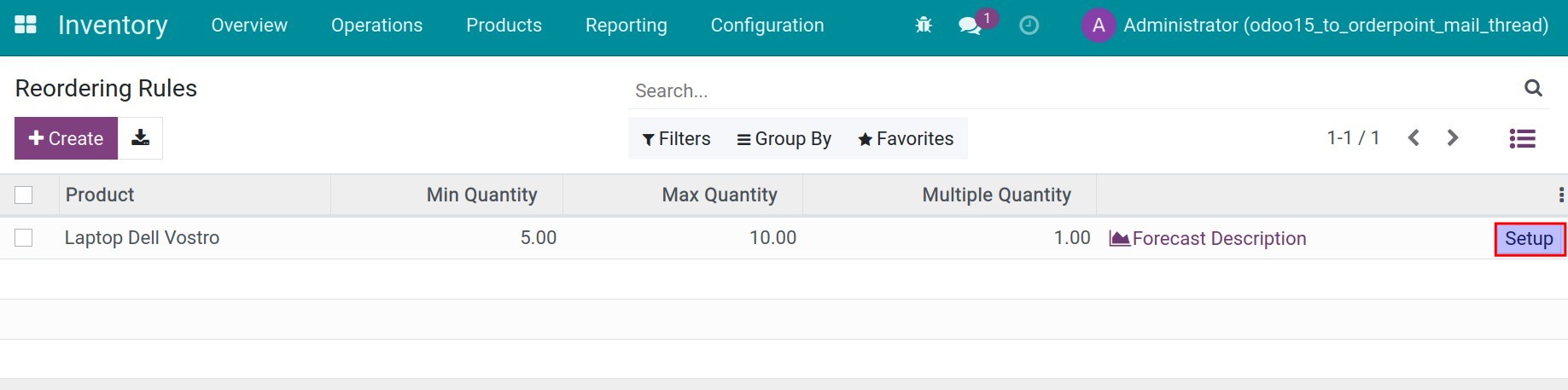 View the settings of the reordering rule