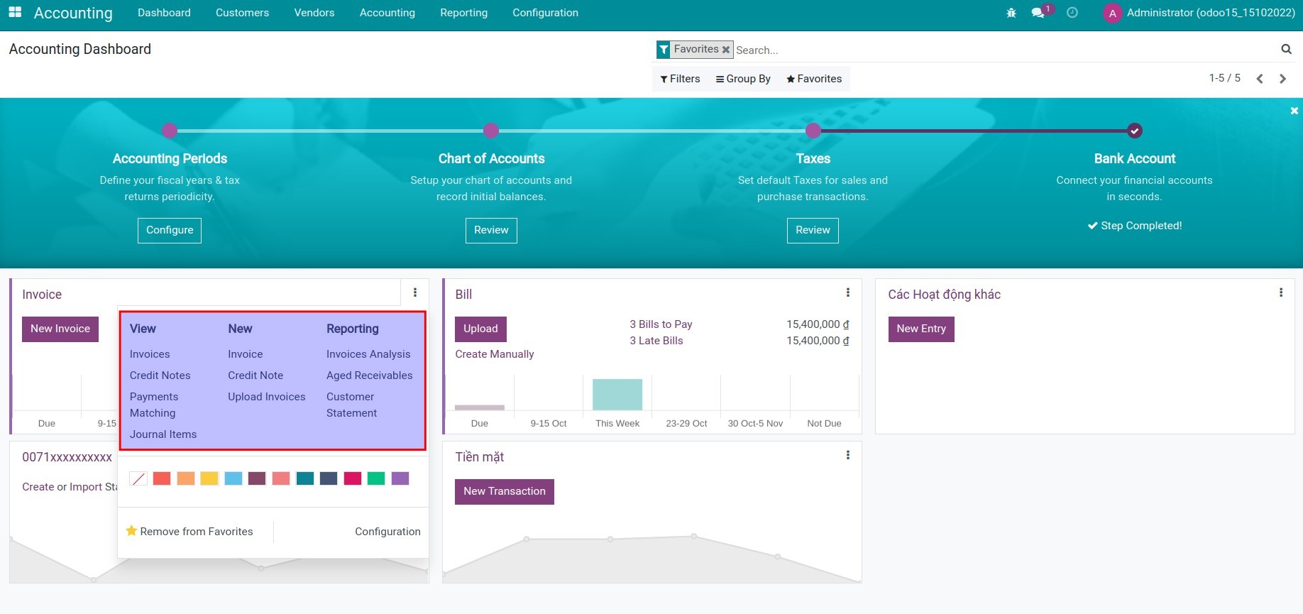 the journal-related information in the dashboard menu of ERP accounting software