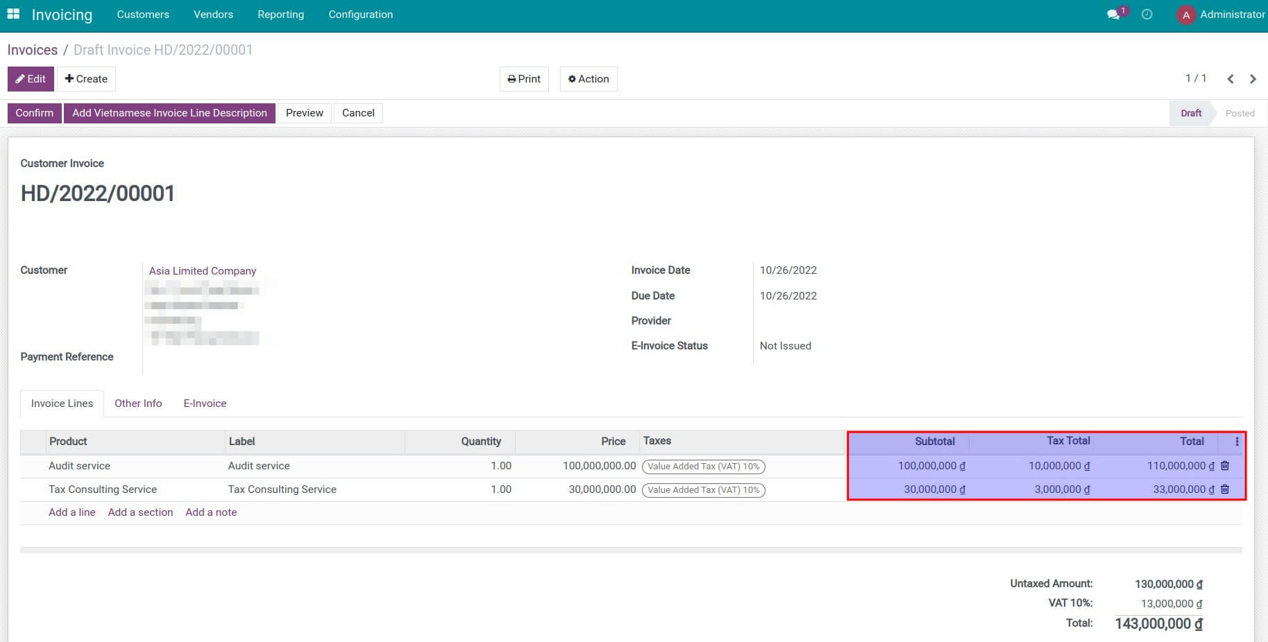 Display invoice with tax details