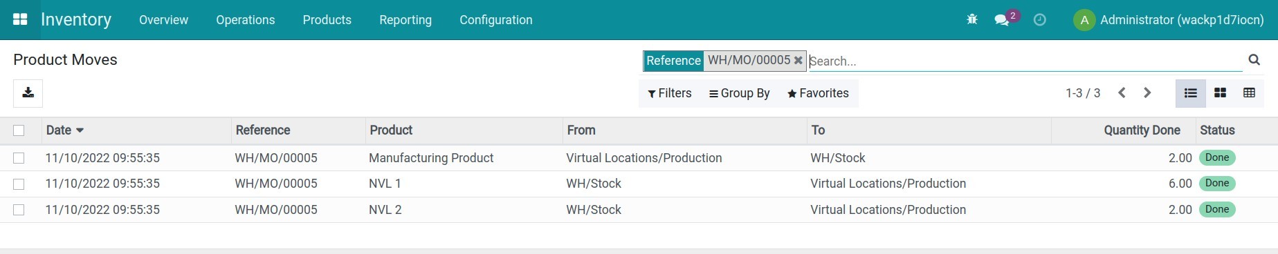 track the manufacturing product moves