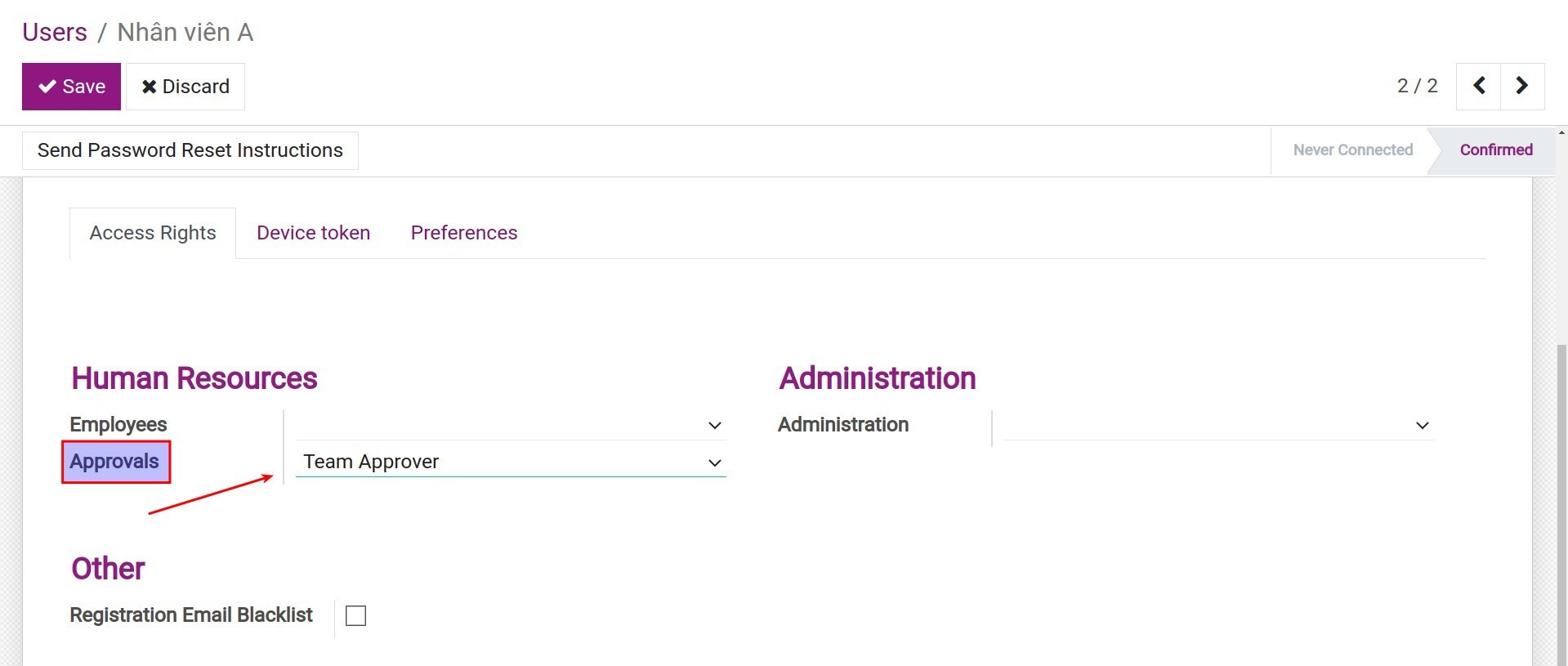 Approval access rights