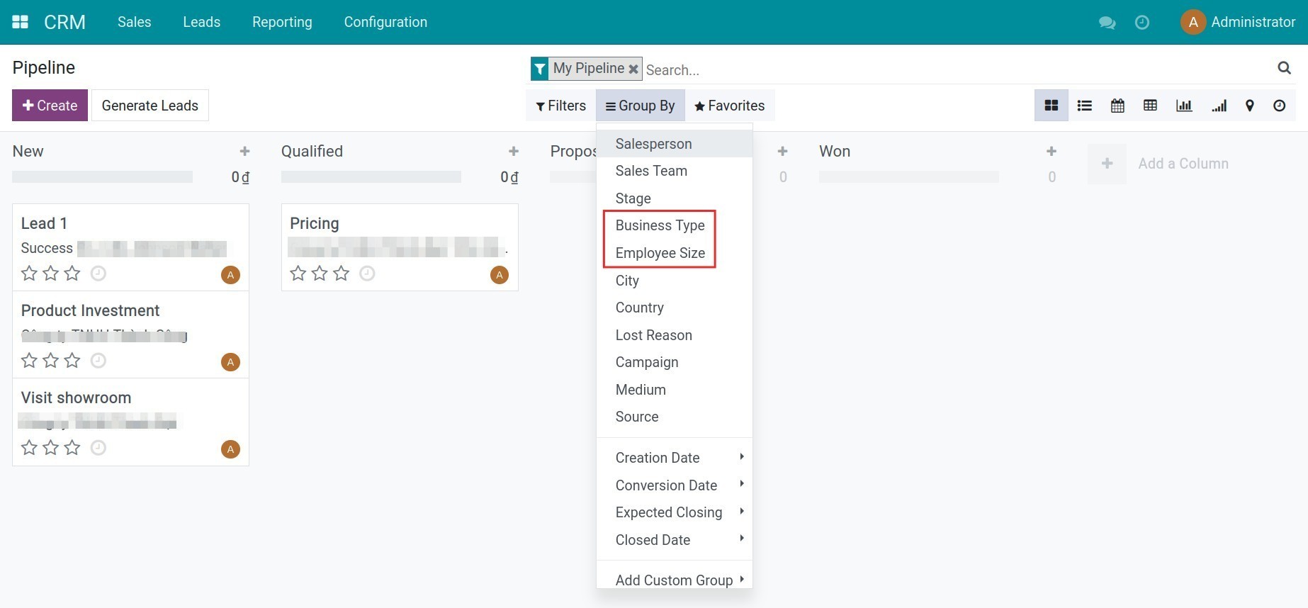 Filter feature on lead/opportunity view