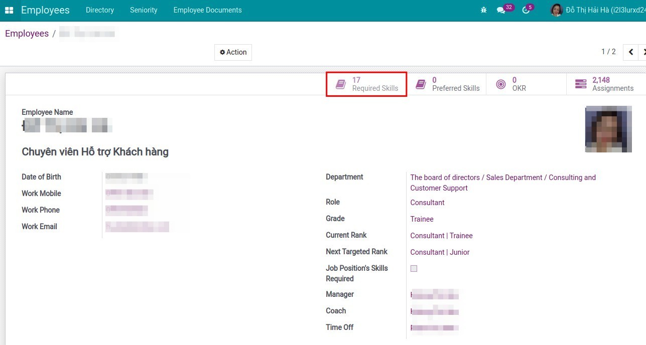 Check the sum of skills by each employee's rank