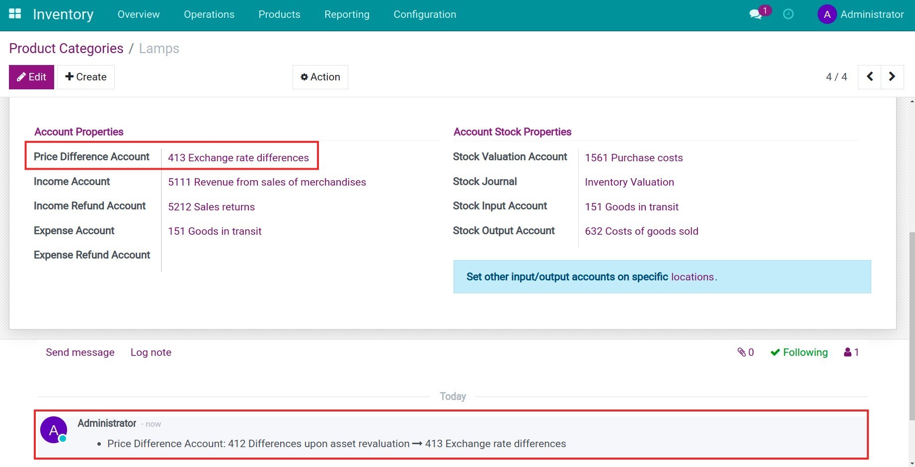 Historical changes logged in the chatter section