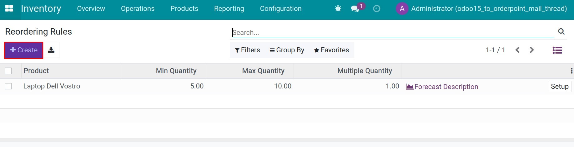 Create reordering rule for a product