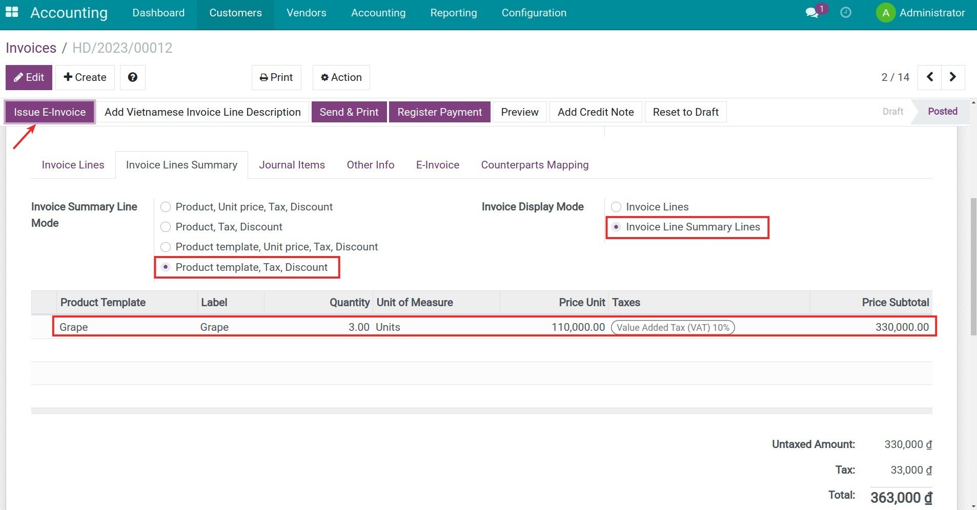 Issuing the e-invoice