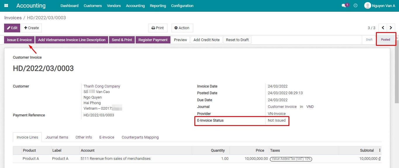 Issue an e-invoice through VN-Invoice