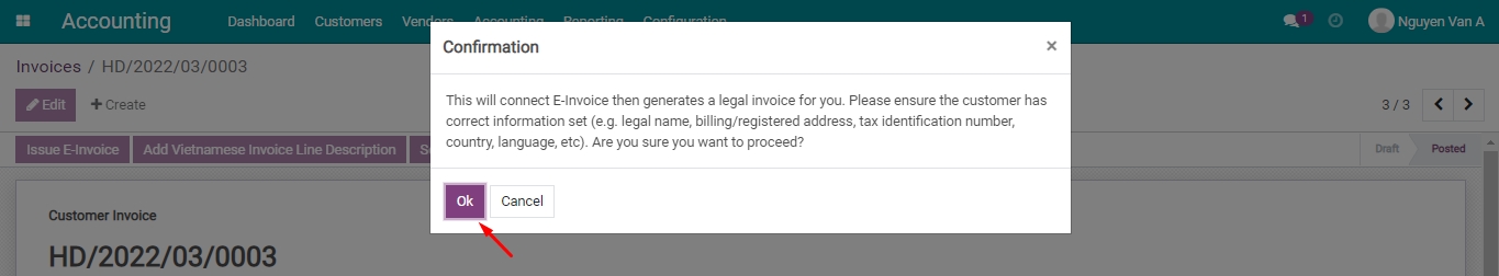 Confirm issuing the e-invoice