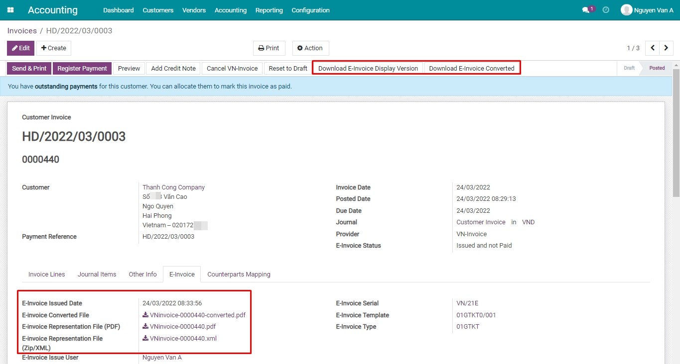 Download the VN-Invoice representation and converted files
