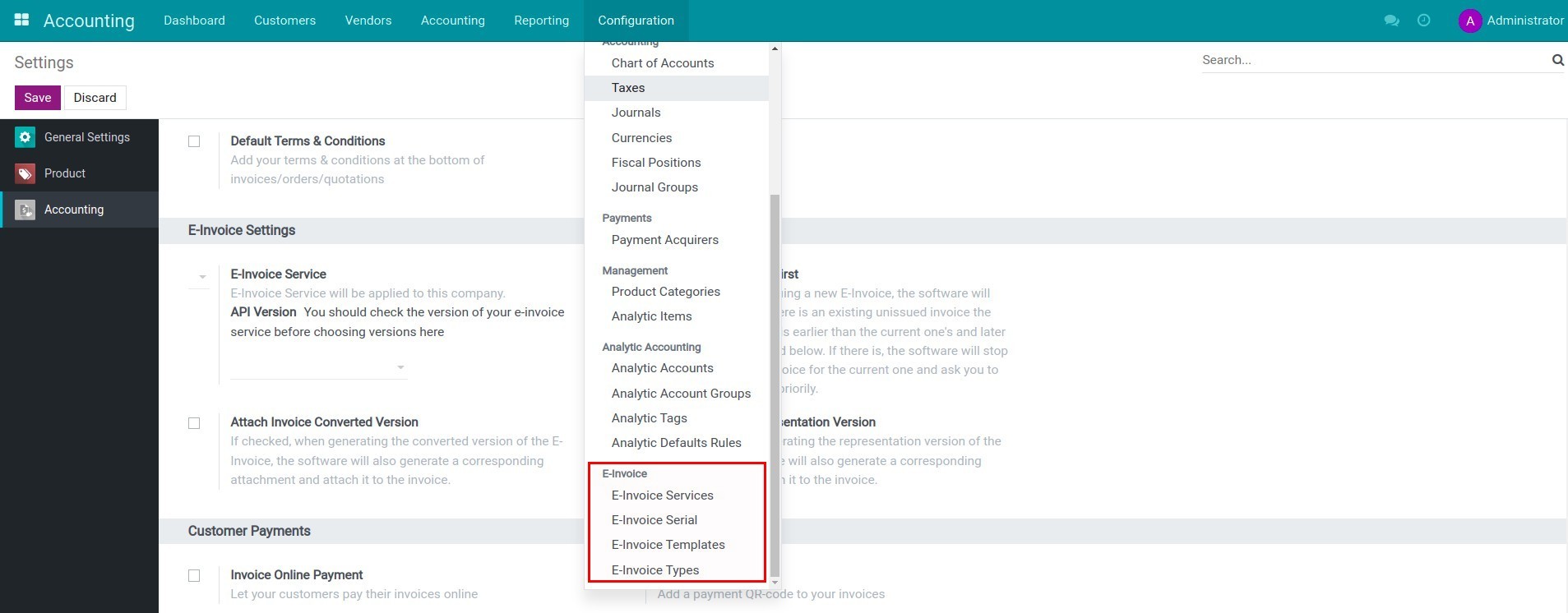 Unified E-Invoice menu