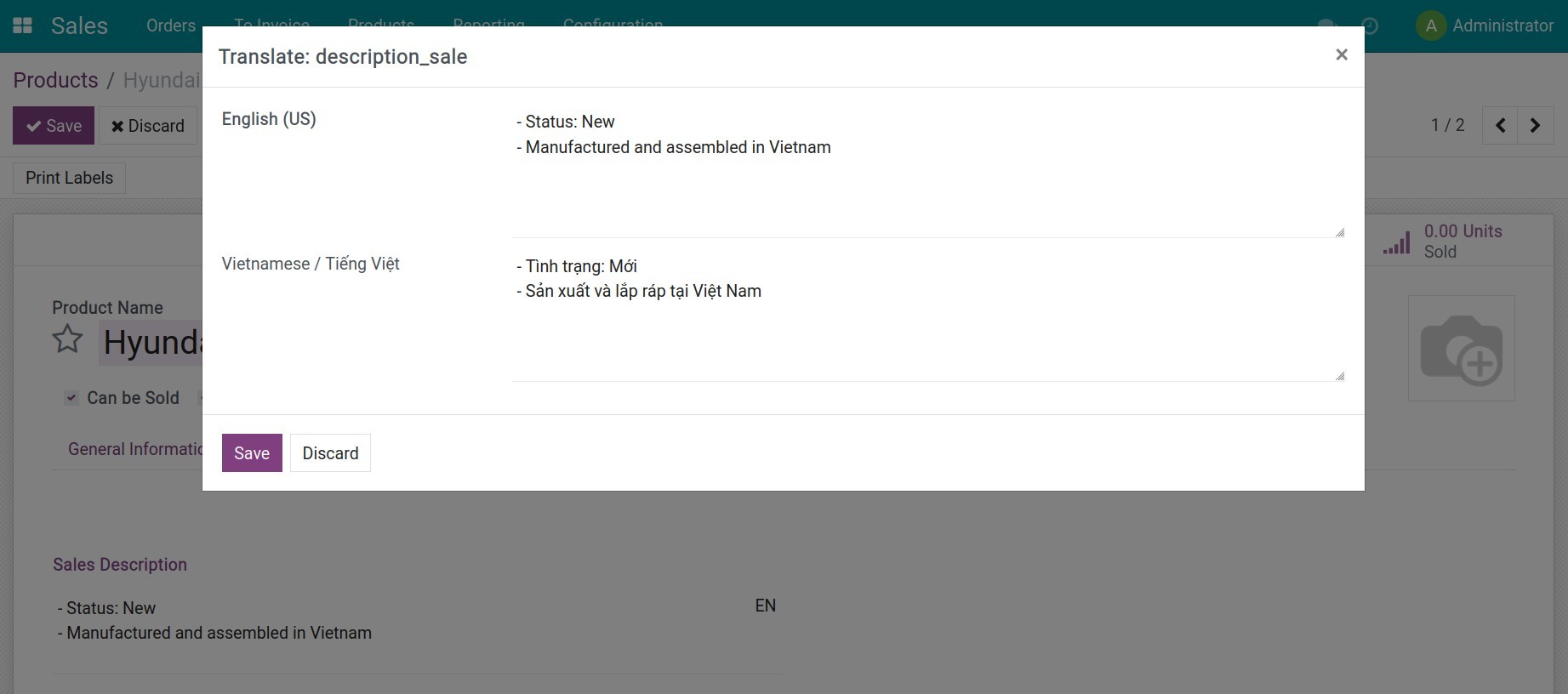Update sales description