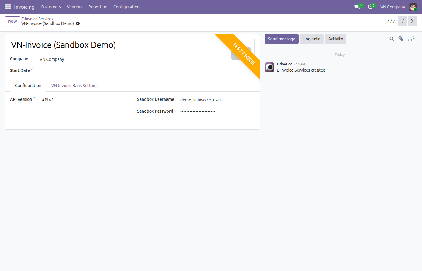 VN-Invoice E-Invoice Service record with its connection fields