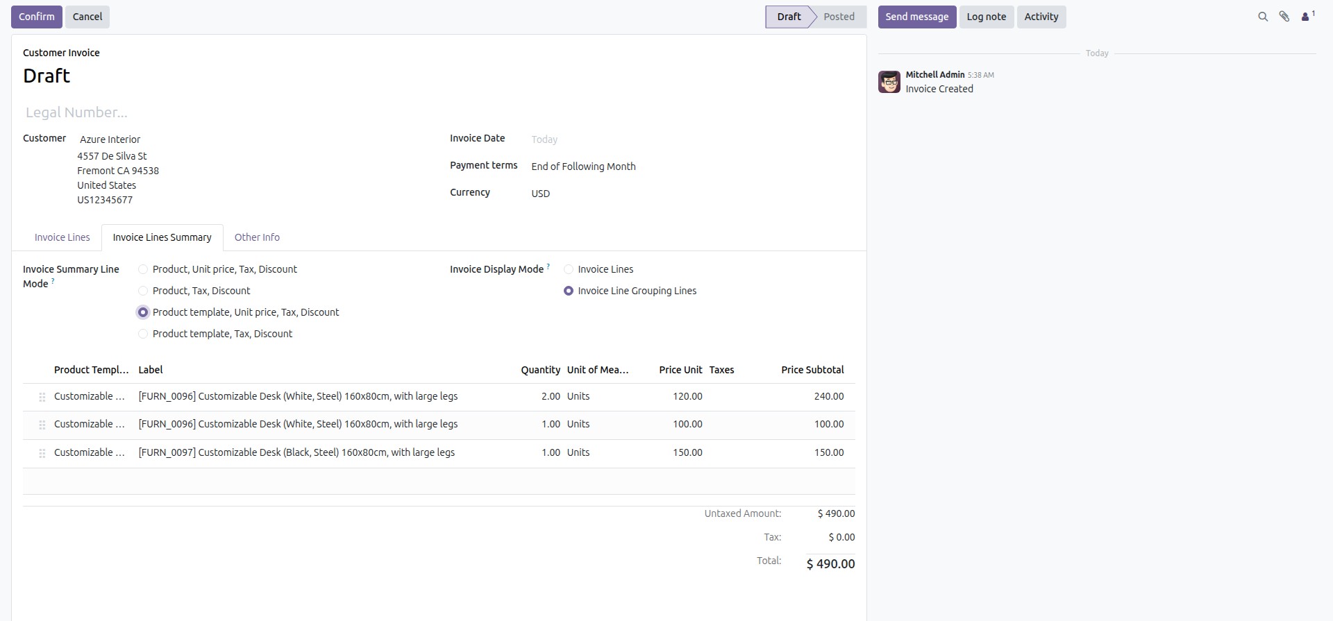 Product template, Unit price, Tax, Discount