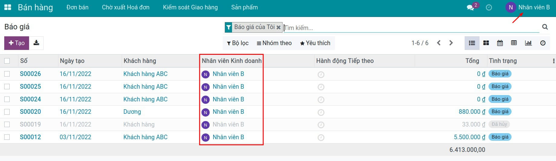 Phân quyền chỉ tài liệu của chính mình - ứng dụng bán hàng Viindoo