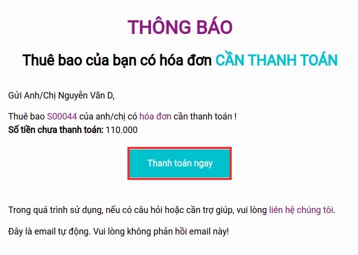 Thông báo thanh toán đơn thuê bao Viindoo