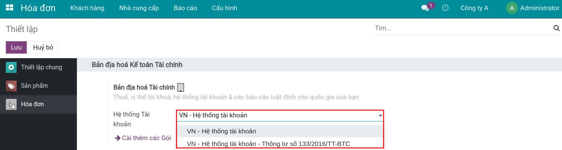 Thiết lập bản địa hóa tài chính trên Viindoo