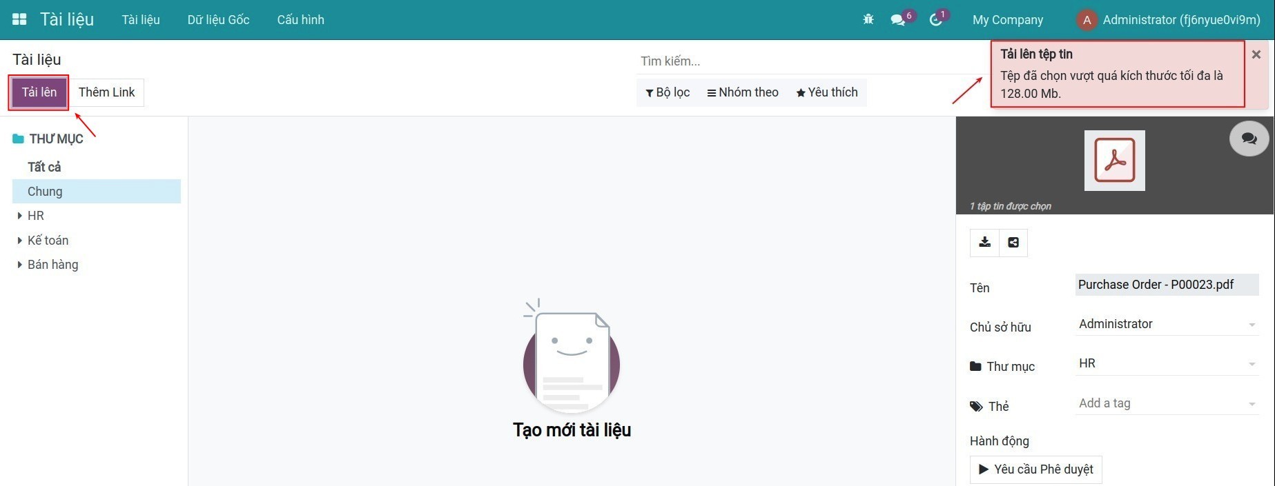 Cảnh báo dung lượng file tối đa