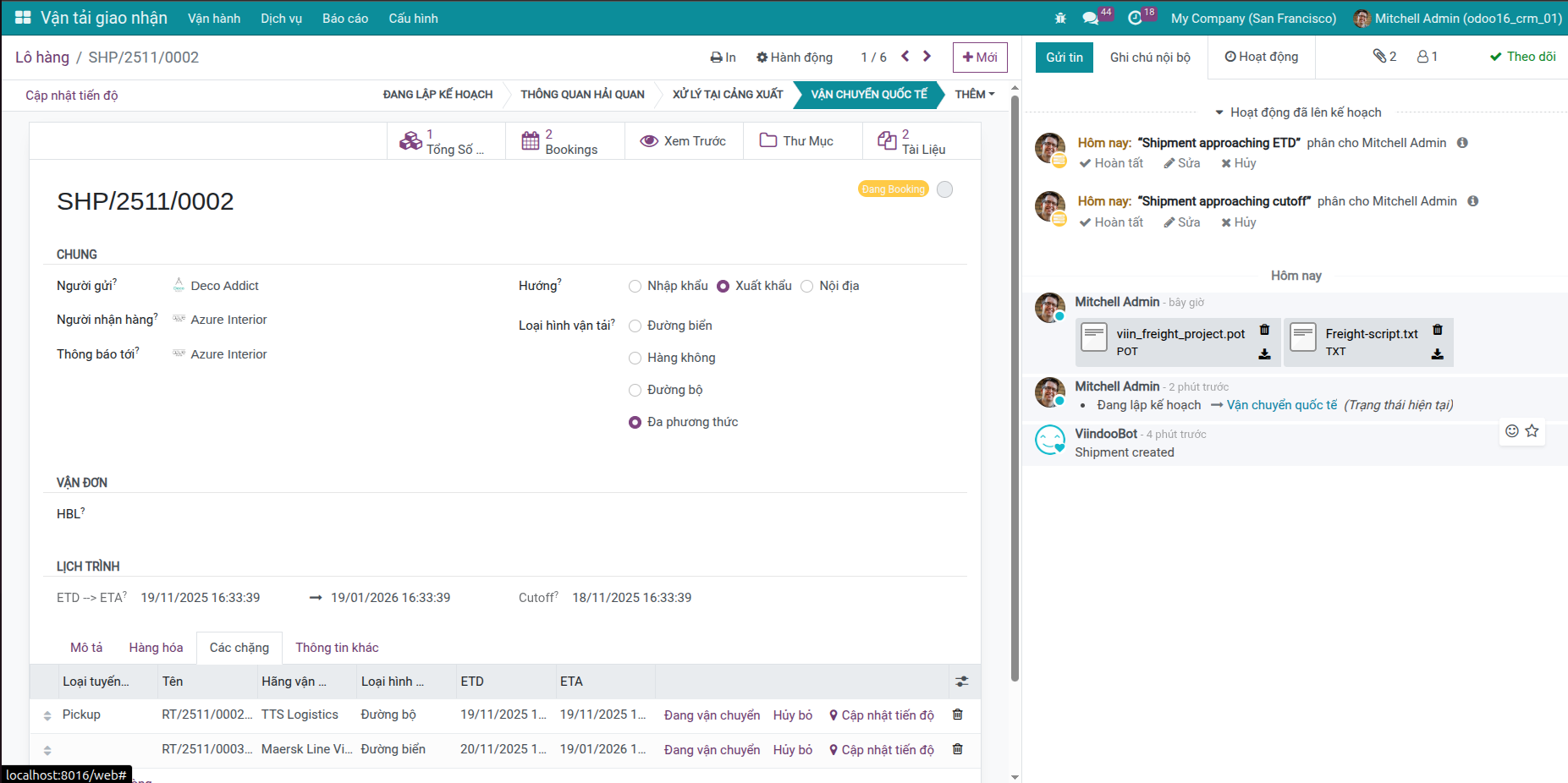 Giao diện phân quyền người dùng Freight