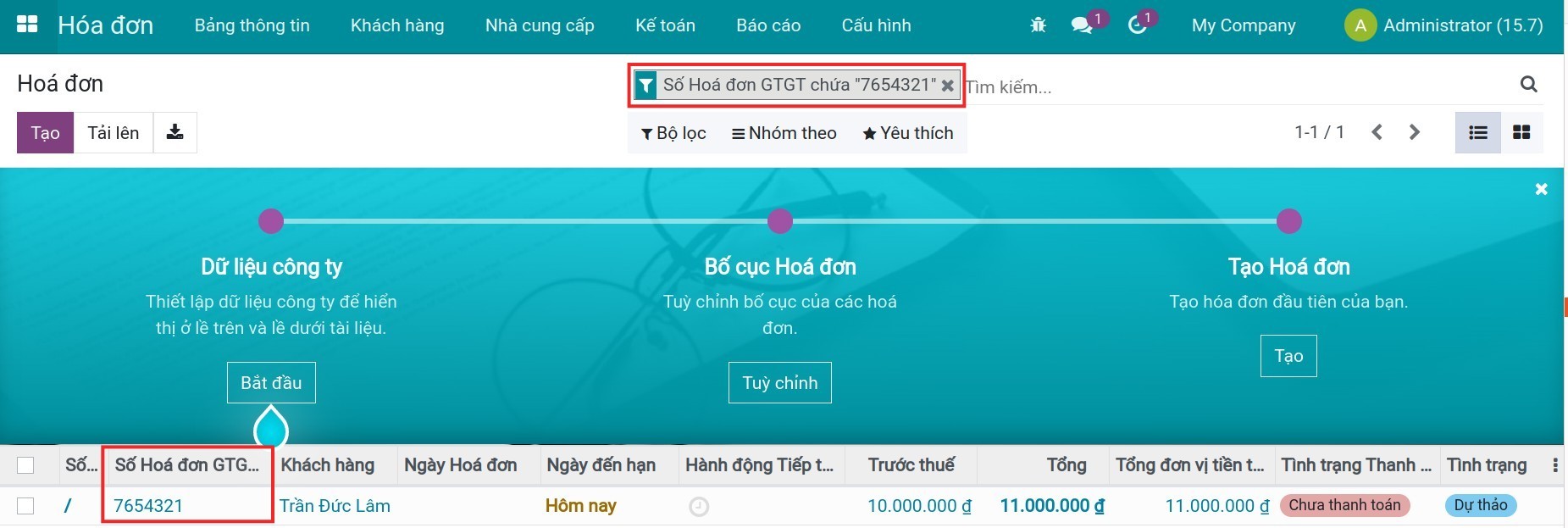Tìm kiếm hoá đơn theo Số Hoá đơn GTGT
