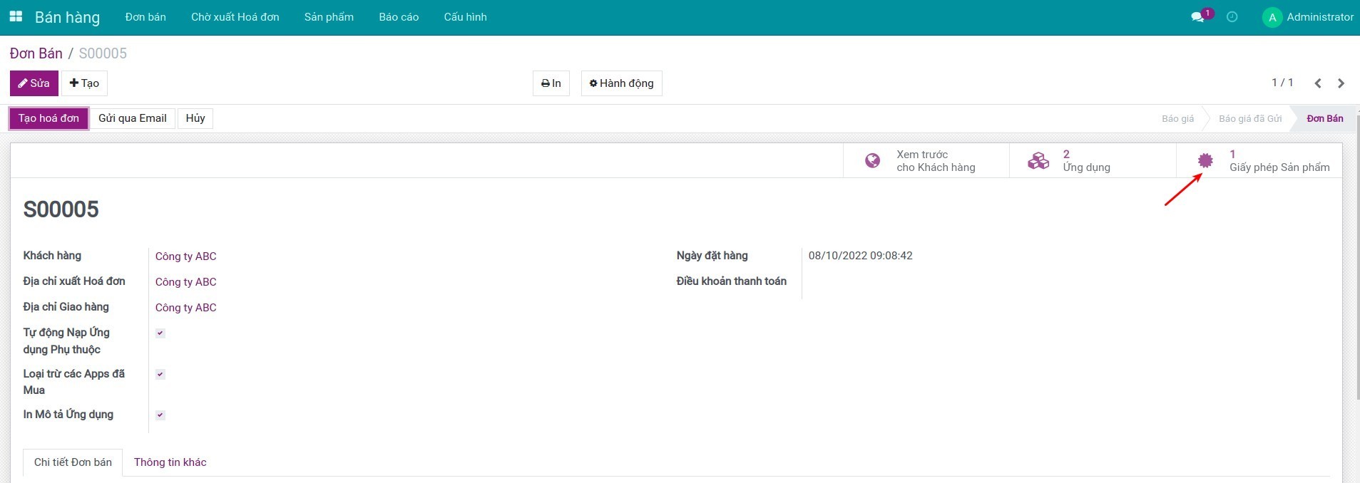 Thống kê số lượng giấy phép trên mỗi đơn bán