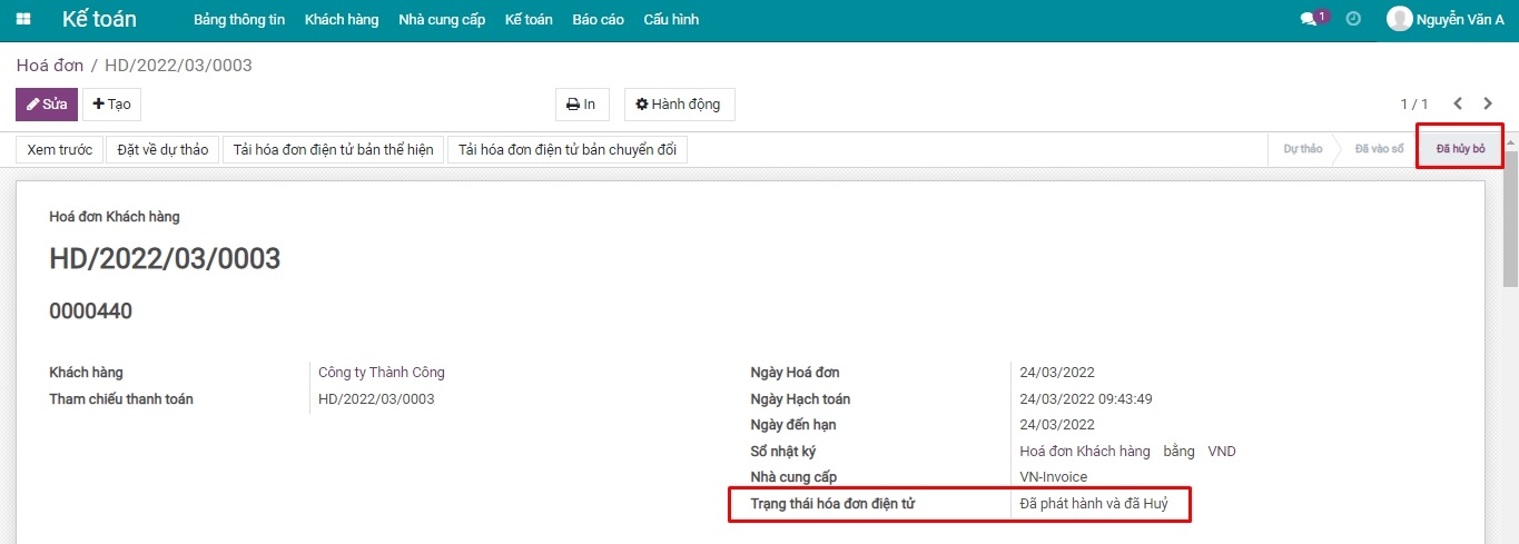 Hủy hóa đơn VN-Invoice