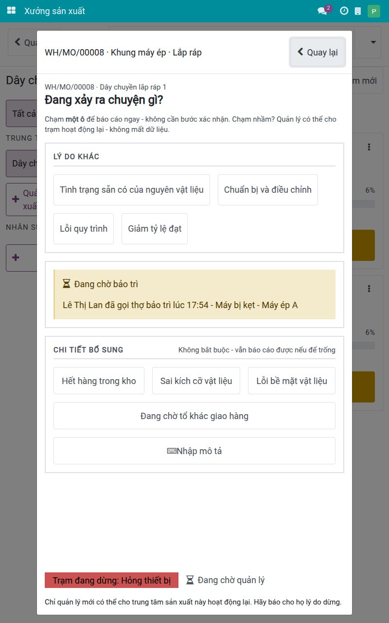 Màn hình dừng máy với trạng thái Đang chờ bảo trì