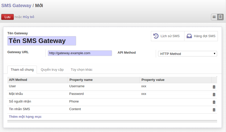 sms gateway form