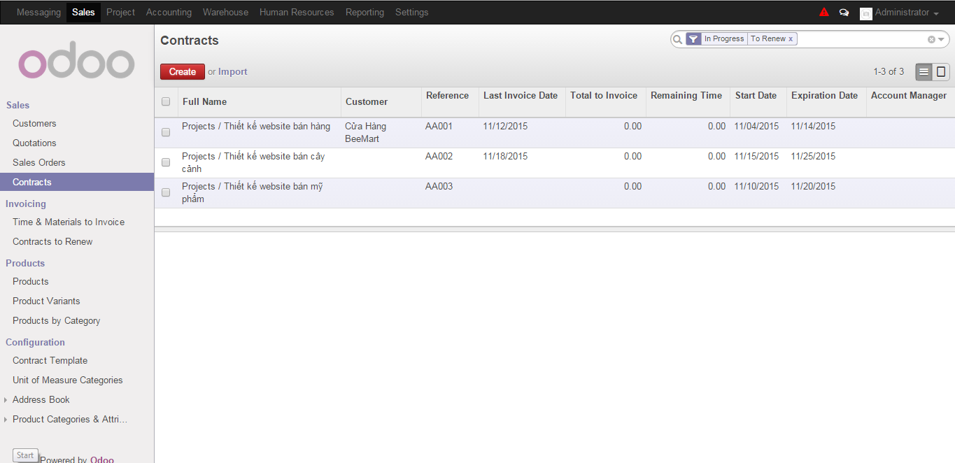 Quản lý chi phí trong module Project Management ERP