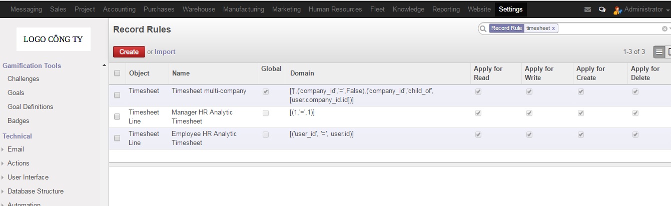 Không xem được Time sheet to validate ERP