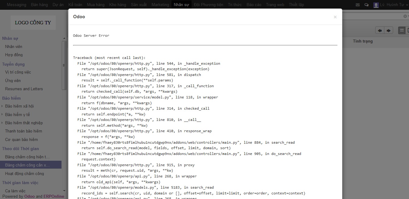 Không xem được Time sheet to validate ERP