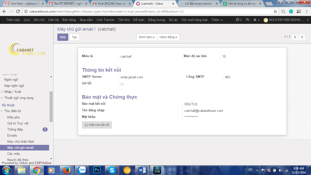 Cài đặt email catchall odoo 10