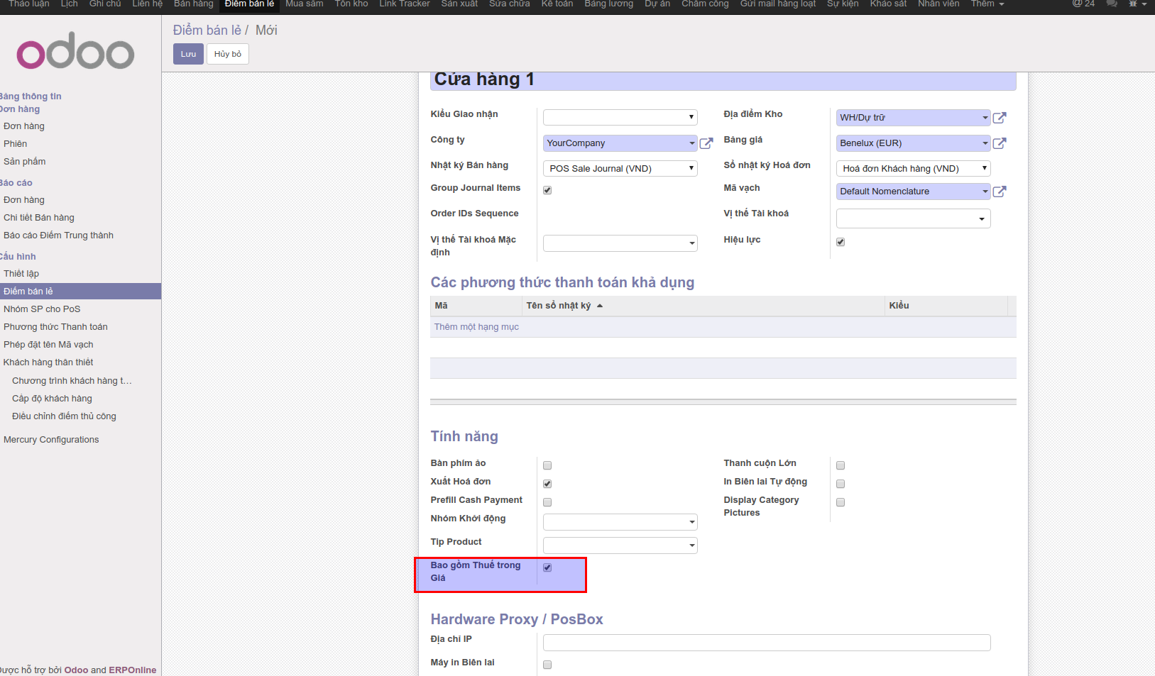 Thiết lập phần POS trong hệ thống ERP