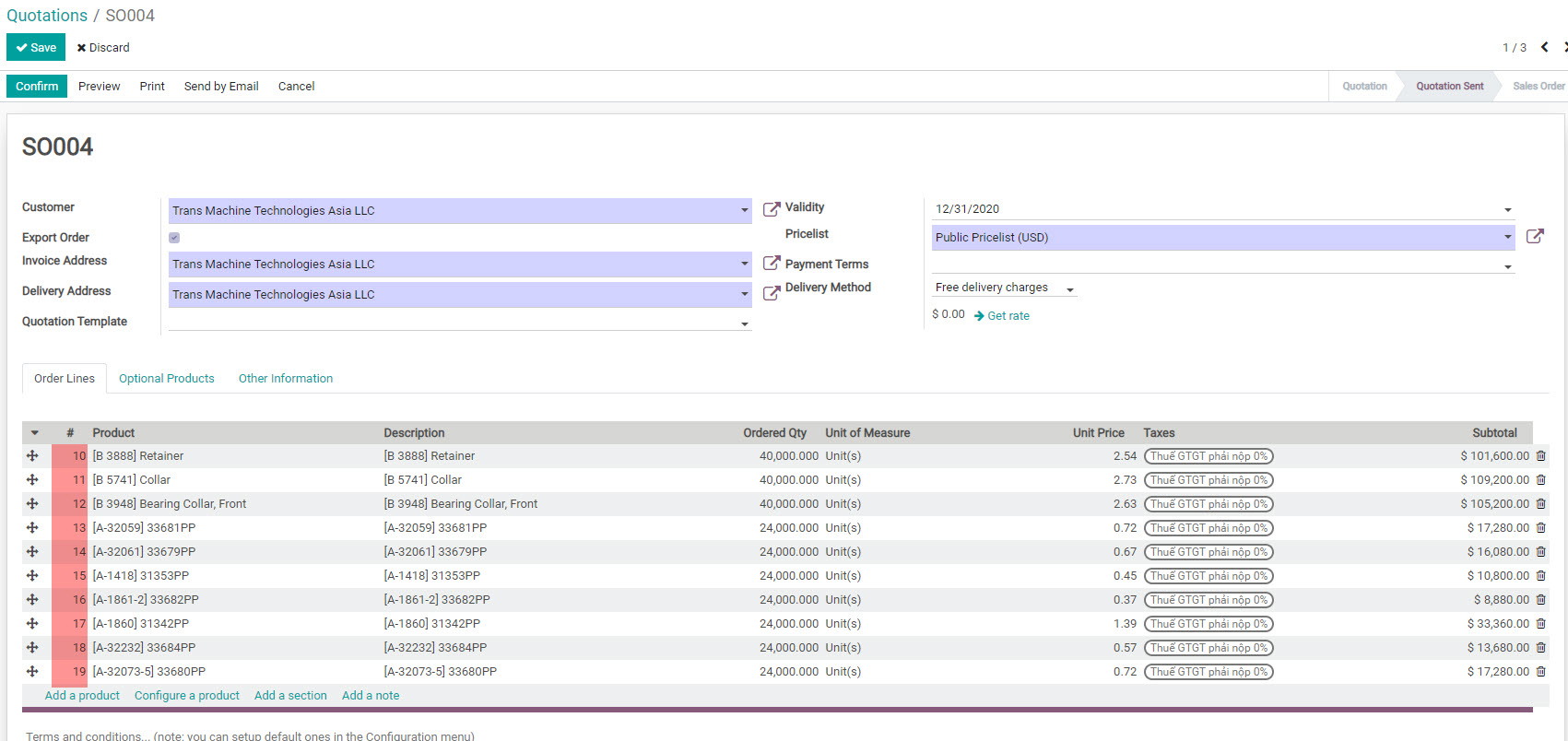  Sales/Purchases Lines Numbering trong ERP