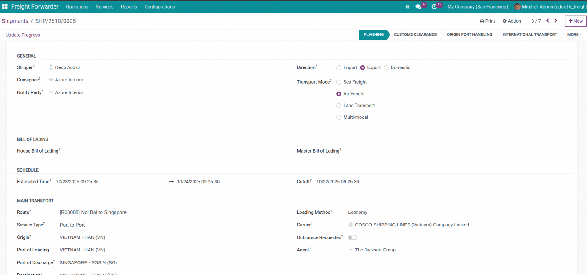 Odoo Freight - Quản lý lô hàng