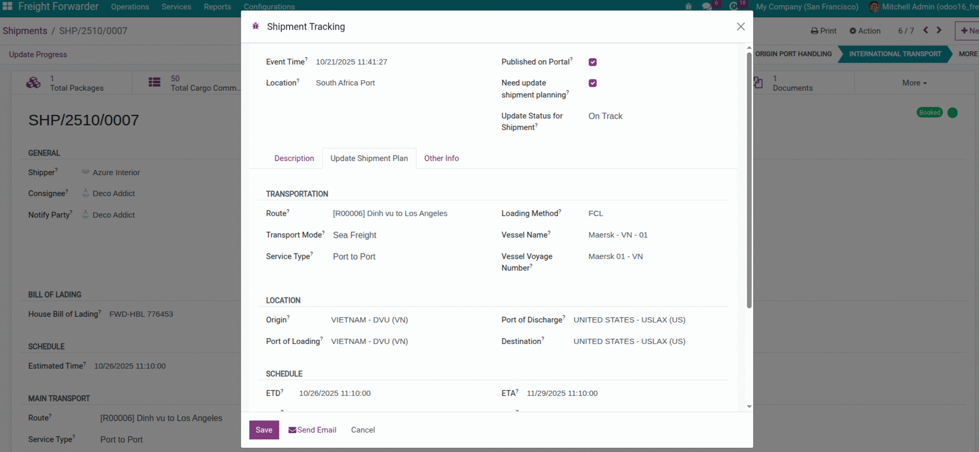 Odoo Freight - Cổng thông tin khách hàng Quản lý lô hàng