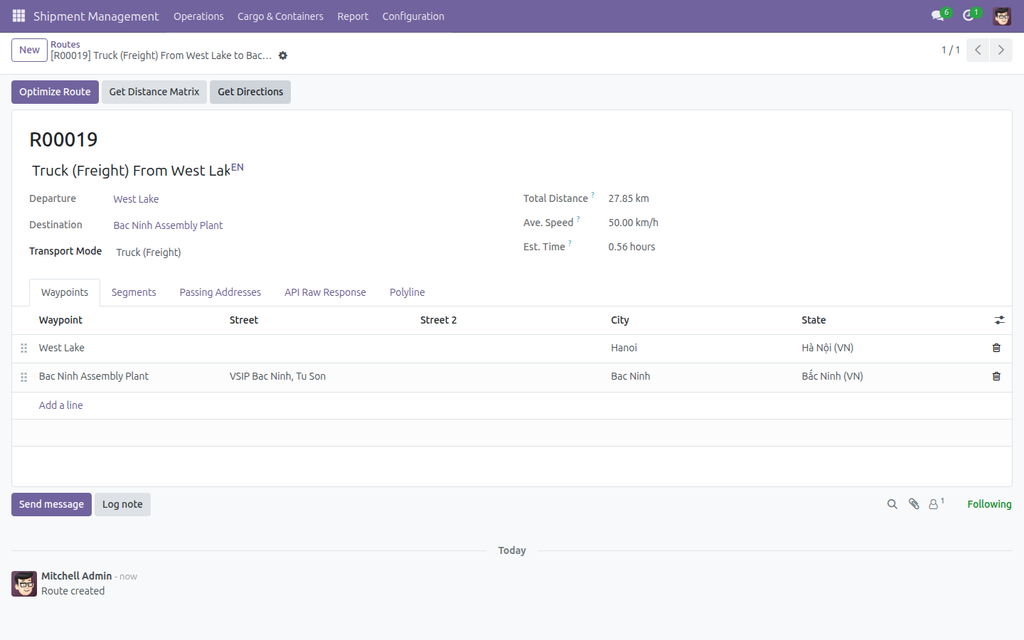 Logistics Routes Integration