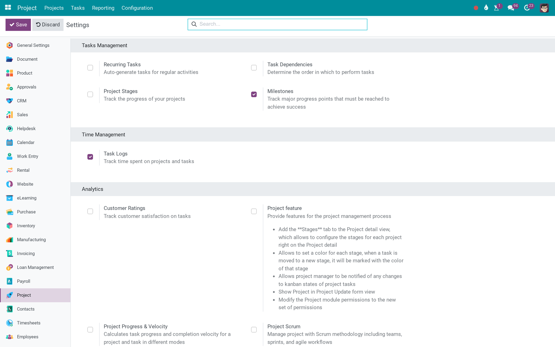 Activate Project Features