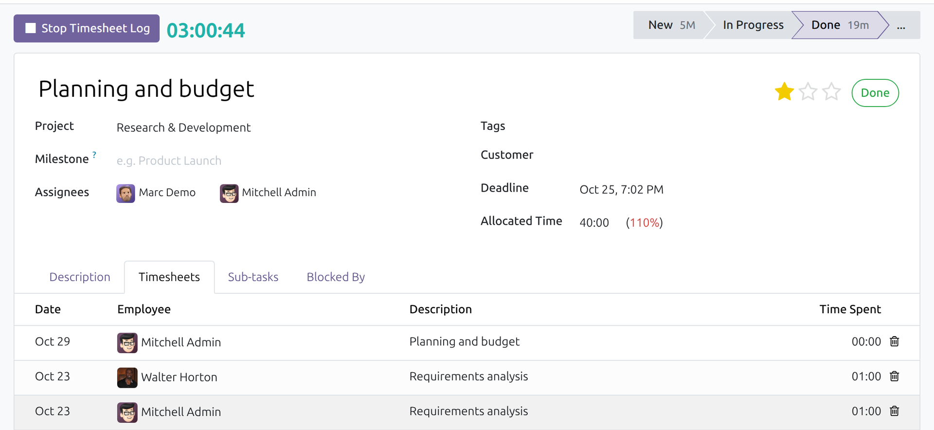 HR Timesheet Timer