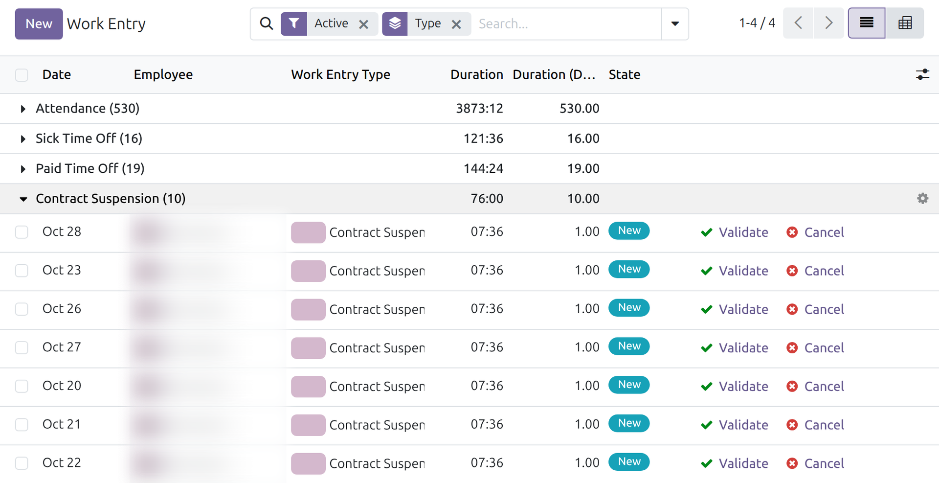 Work Entry & Contract Suspension