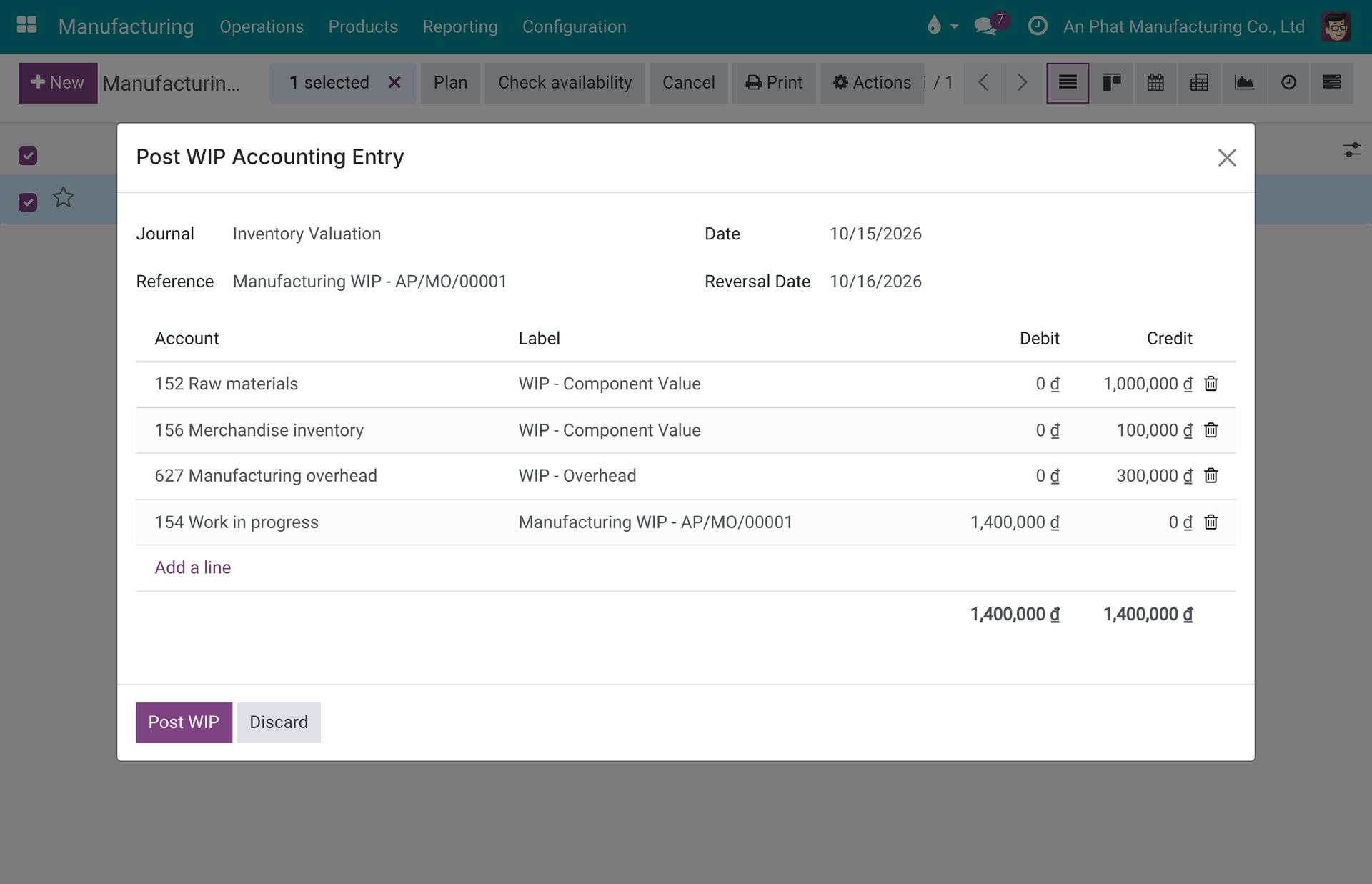 Manufacturing WIP Accounting - Vietnam