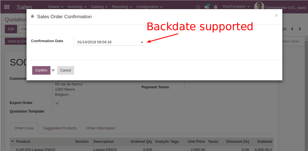 Sales Confirmation Backdate