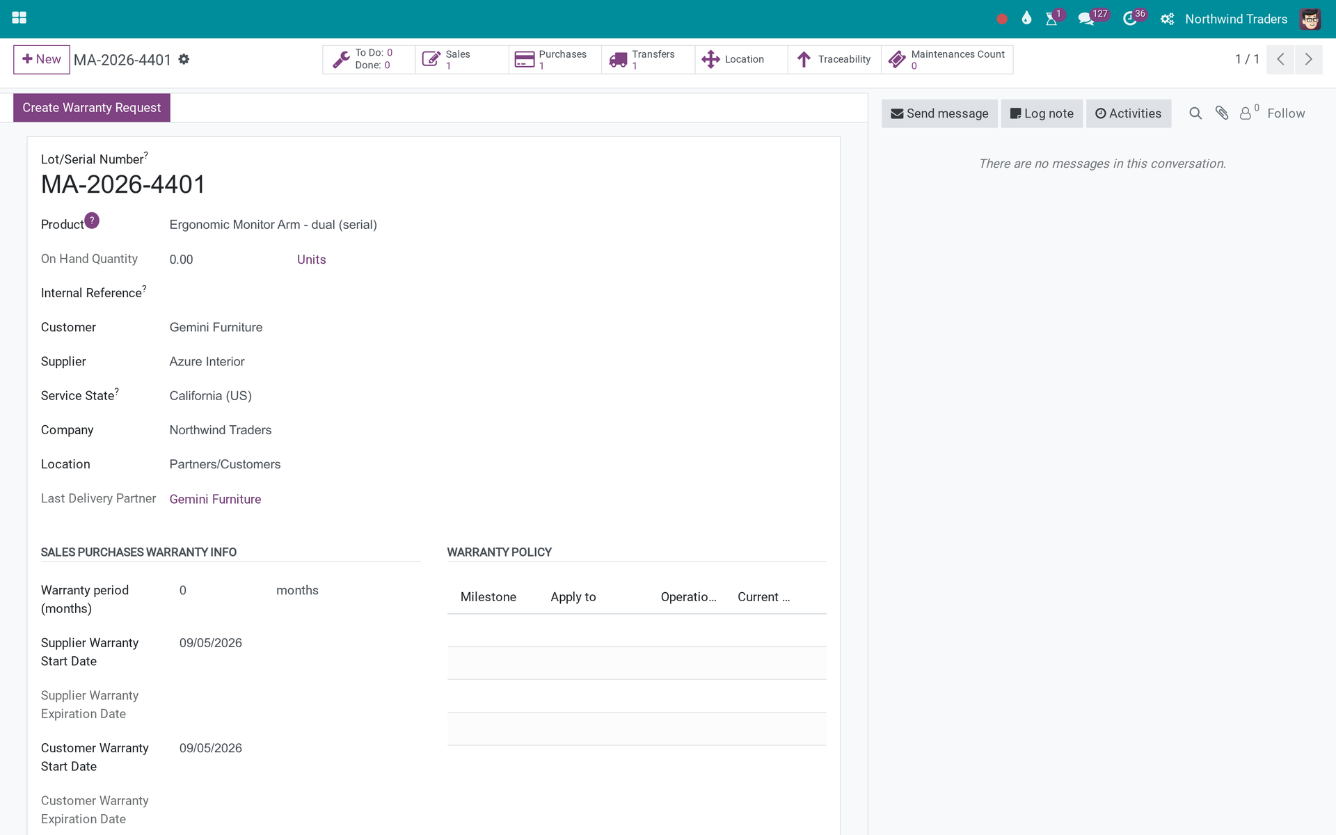 Thông tin đối tác cho từng Số Lô / Serial - Dropshipping